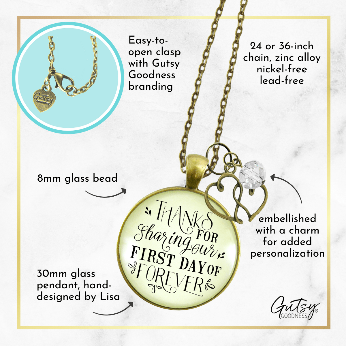 Gutsy Goodness Wedding Officiant Gift Necklace Thanks for Sharing Day Heart Charm - Gutsy Goodness Handmade Jewelry;Wedding Officiant Gift Necklace Thanks For Sharing Day Heart Charm - Gutsy Goodness Handmade Jewelry Gifts