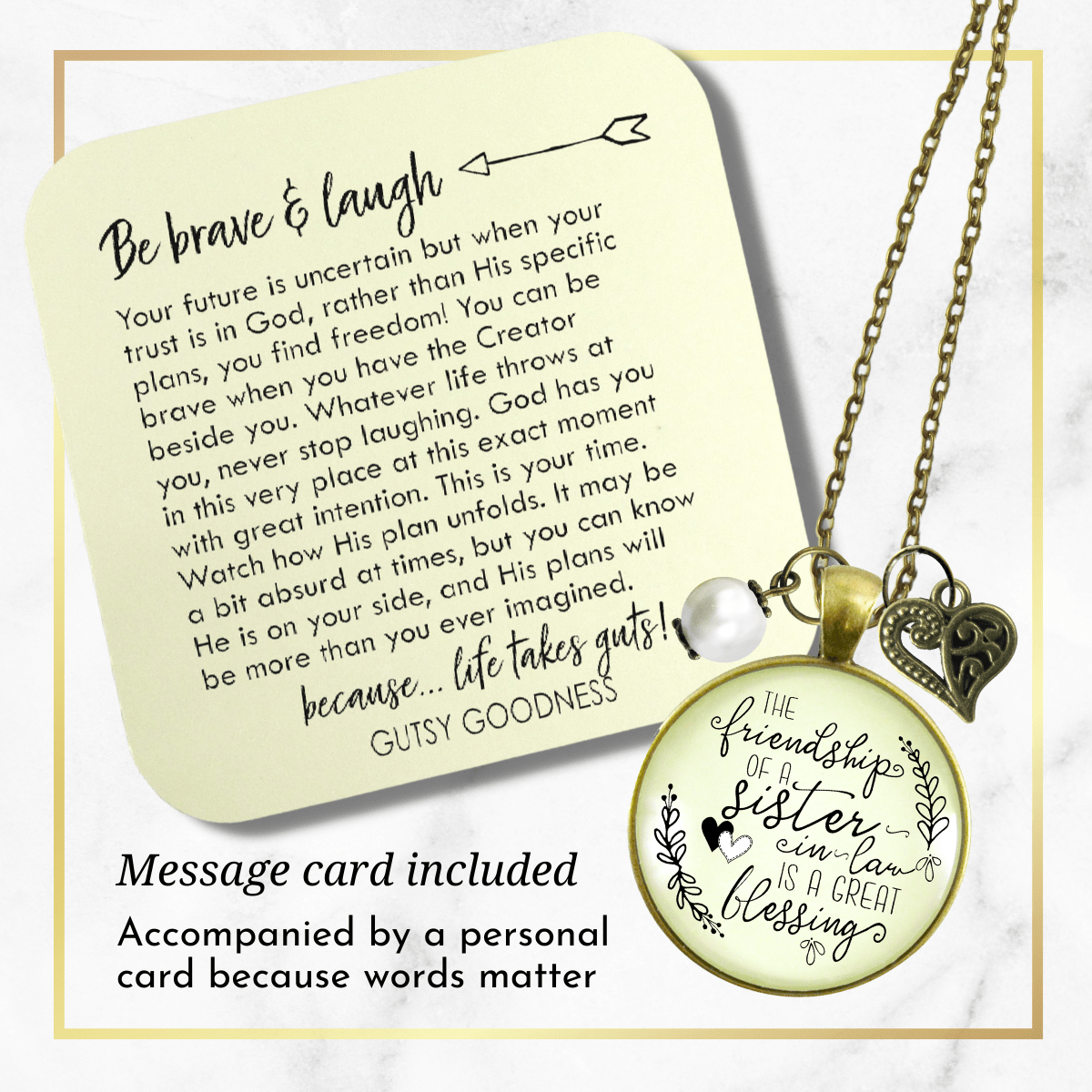 Sister in Law Necklace Friendship Blessing Gift Wedding Jewelry - Gutsy Goodness