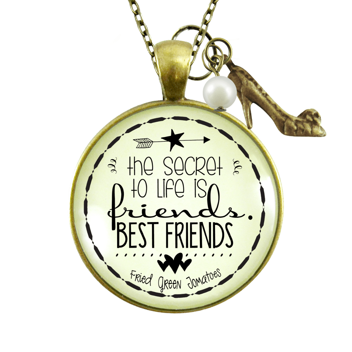 Gutsy Goodness The Secret to Life is Friends BFF Necklace Quote Boho Chic Jewelry - Gutsy Goodness;The Secret To Life Is Friends Best Friends - Heel - Gutsy Goodness Handmade Jewelry Gifts