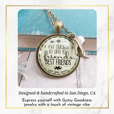 Gutsy Goodness The Secret to Life is Friends BFF Necklace Quote Boho Chic Jewelry - Gutsy Goodness;The Secret To Life Is Friends Best Friends - Heel - Gutsy Goodness Handmade Jewelry Gifts