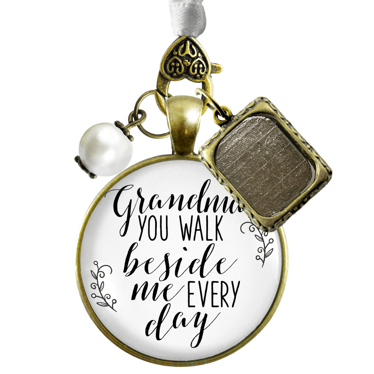 Grandmother Wedding Bouquet Charm Beside Me Photo Frame Memorial White Jewelry - Gutsy Goodness Handmade Jewelry Gifts