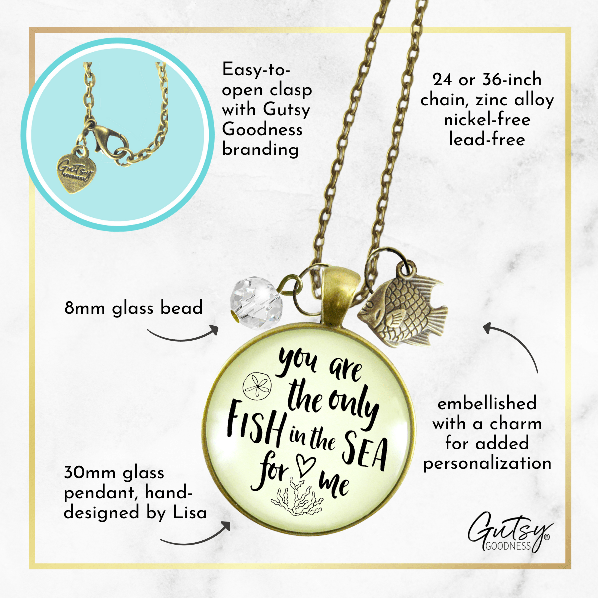 Gutsy Goodness Romantic Beach Necklace You are Only Fish in Sea Love Quote Turtle - Gutsy Goodness Handmade Jewelry;Romantic Beach Necklace You Are Only Fish In Sea Love Quote Turtle - Gutsy Goodness Handmade Jewelry Gifts