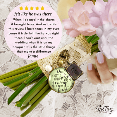 Photo Bouquet Charm Wedding Memorial Dad I Carry Heart Wedding Bronze Jewelry Gift - Gutsy Goodness Handmade Jewelry Gifts