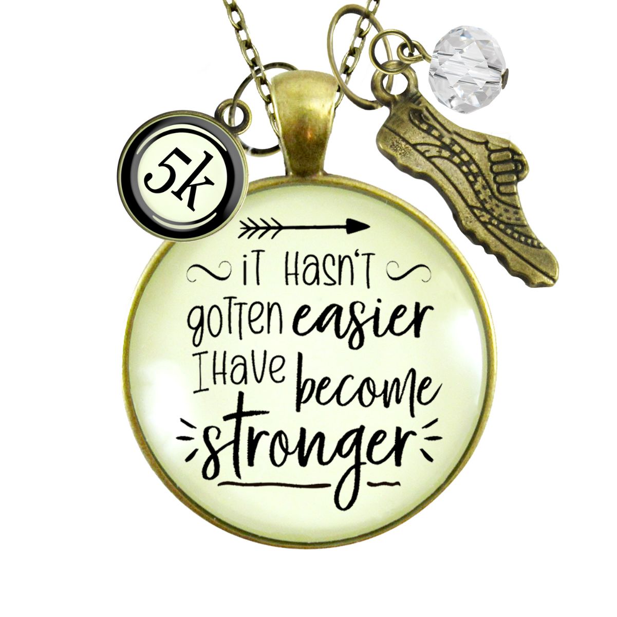 5K Marathon Runner Necklace Hasn't Gotten Easier Stronger Athlete Mantra Jewelry  Necklace - Gutsy Goodness Handmade Jewelry