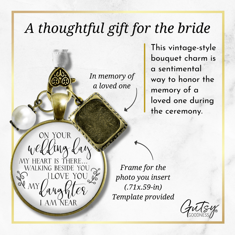 Bouquet Charm On Your Wedding Day Of Mom Dad White Bridal Memorial Photo Frame - Gutsy Goodness Handmade Jewelry Gifts