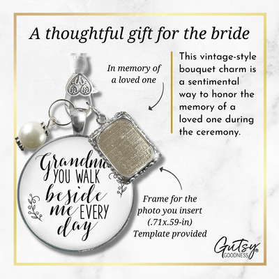 Bridal Bouquet Charm Grandma Picture Frame Wedding Memorial Silver Finish Jewelry - Gutsy Goodness Handmade Jewelry Gifts