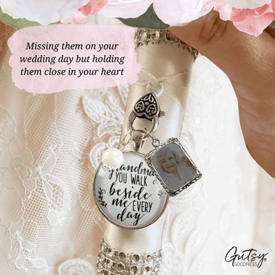 Bridal Bouquet Charm Grandma Picture Frame Wedding Memorial Silver Finish Jewelry - Gutsy Goodness Handmade Jewelry Gifts