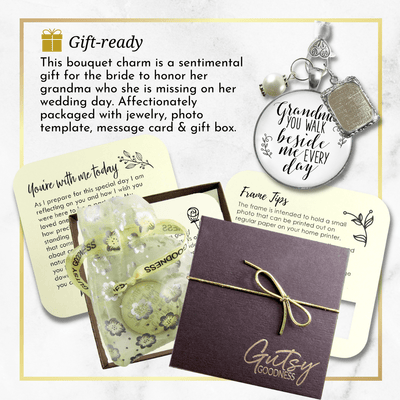 Bridal Bouquet Charm Grandma Picture Frame Wedding Memorial Silver Finish Jewelry - Gutsy Goodness Handmade Jewelry Gifts