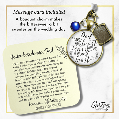 Photo Bouquet Charm Dad I Carry Your Heart Memorial Gift Bride's Father Blue Bead - Gutsy Goodness Handmade Jewelry Gifts