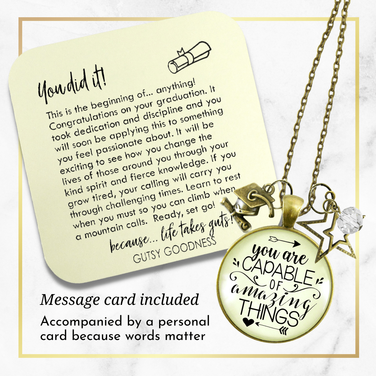 Gutsy Goodness Graduation Necklace You are Capable Of Amazing Things Womens Charm Jewelry - Gutsy Goodness Handmade Jewelry;Graduation Necklace You Are Capable Of Amazing Things Womens Charm Jewelry - Gutsy Goodness Handmade Jewelry Gifts