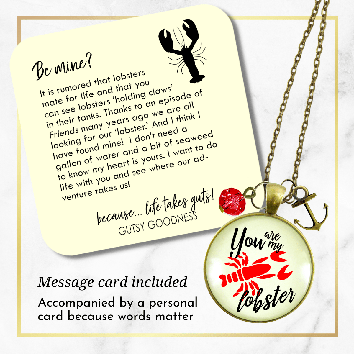 You are My Lobster Necklace BFF Romantic Quote Meaningful Gift - Gutsy Goodness