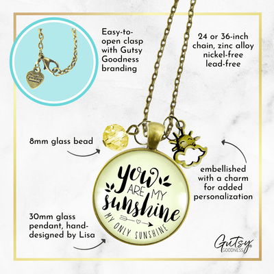 Gutsy Goodness You are My Sunshine Necklace Friendship Jewelry Inspired Sun Charm - Gutsy Goodness Handmade Jewelry;You Are My Sunshine Necklace Friendship Jewelry Inspired Sun Charm - Gutsy Goodness Handmade Jewelry Gifts