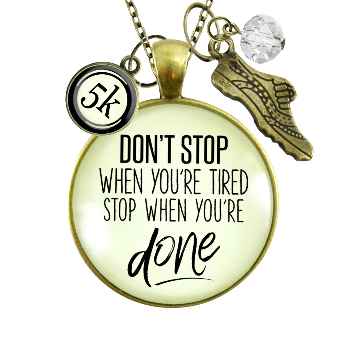 5K Marathon Necklace Don't Stop When You're Tired Motivational Run Sport Charm  Necklace - Gutsy Goodness Handmade Jewelry