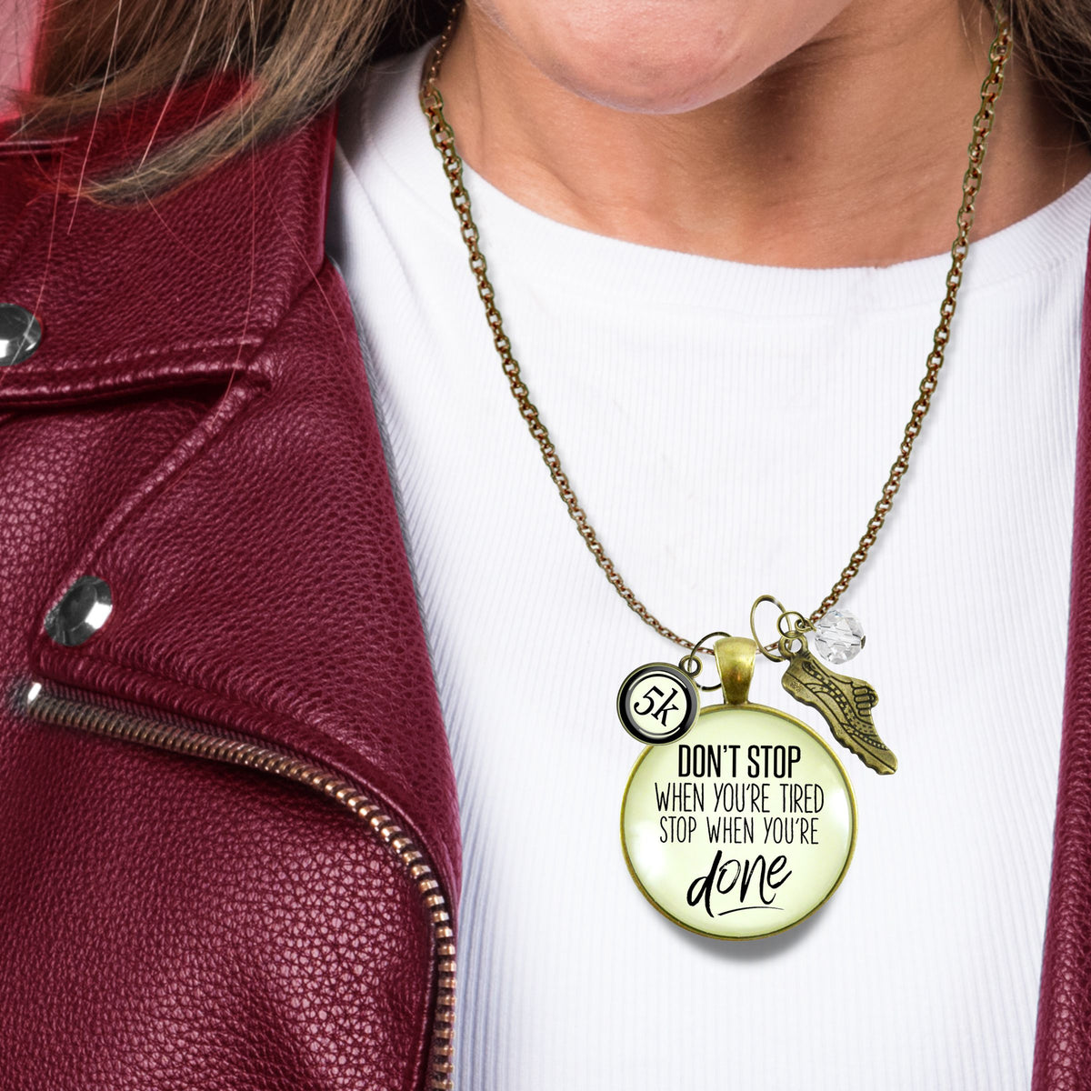 5K Marathon Necklace Don't Stop When You're Tired Motivational Run Sport Charm  Necklace - Gutsy Goodness Handmade Jewelry