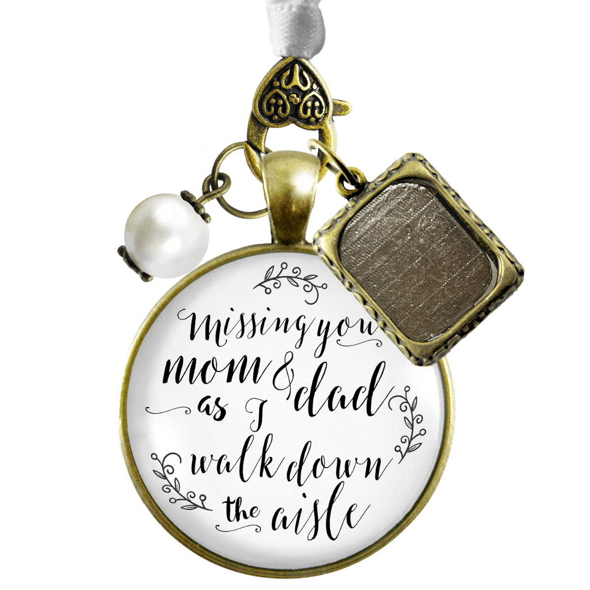 Bouquet Charm Mom Dad Of Bride Remember White Memory Parents Photo Frame Wed Jewelry - Gutsy Goodness Handmade Jewelry Gifts