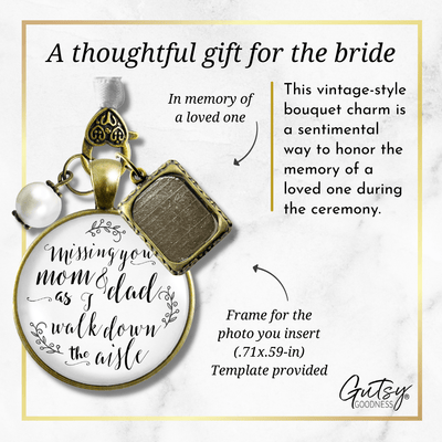 Bouquet Charm Mom Dad Of Bride Remember White Memory Parents Photo Frame Wed Jewelry - Gutsy Goodness Handmade Jewelry Gifts