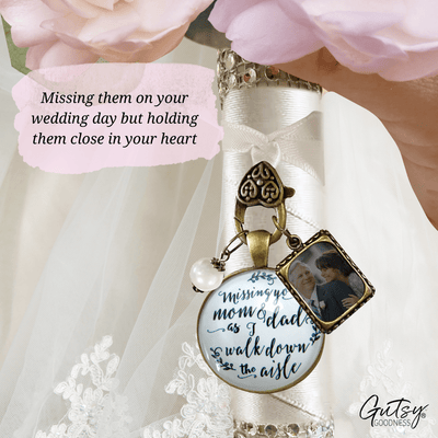 Bouquet Charm Mom Dad Of Bride Remember White Memory Parents Photo Frame Wed Jewelry - Gutsy Goodness Handmade Jewelry Gifts