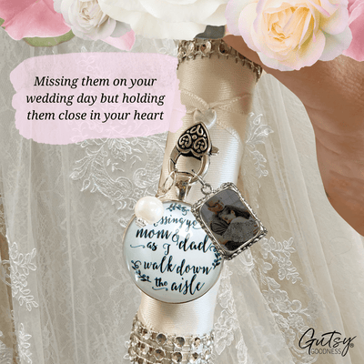 Bouquet Charm Of Mom And Dad White Silver Finish Memory Photo Frame Wedding Jewelry - Gutsy Goodness Handmade Jewelry Gifts