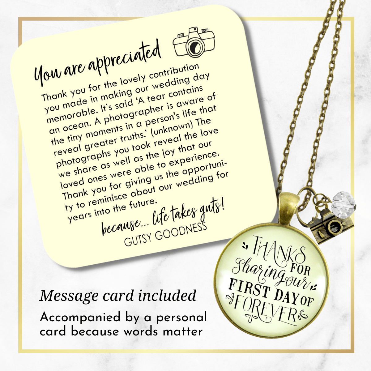 Gutsy Goodness Wedding Photographer Gift Necklace Thanks for Sharing Camera Charm - Gutsy Goodness Handmade Jewelry;Wedding Photographer Gift Necklace Thanks For Sharing Camera Charm - Gutsy Goodness Handmade Jewelry Gifts