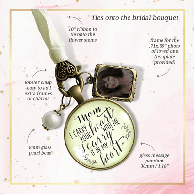 Photo Bouquet Charm Wedding Memorial Mom I Carry Your Heart Wedding Bronze Jewelry - Gutsy Goodness Handmade Jewelry Gifts