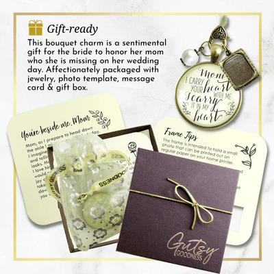 Photo Bouquet Charm Wedding Memorial Mom I Carry Your Heart Wedding Bronze Jewelry - Gutsy Goodness Handmade Jewelry Gifts