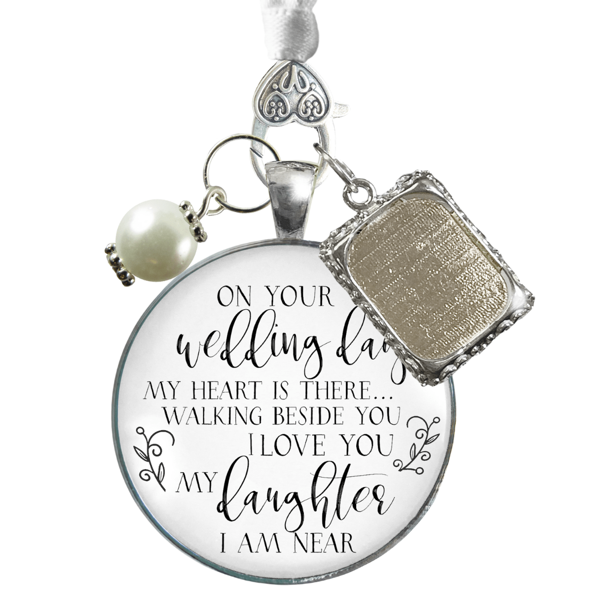 Bouquet Charm On Your Wedding Day Remember Mom Dad Silvertone Brides Memorial Frame - Gutsy Goodness Handmade Jewelry Gifts