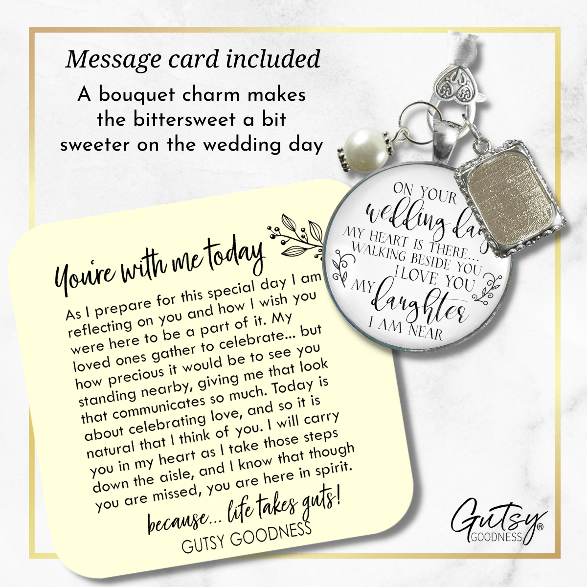 Bouquet Charm On Your Wedding Day Remember Mom Dad Silvertone Brides Memorial Frame - Gutsy Goodness Handmade Jewelry Gifts