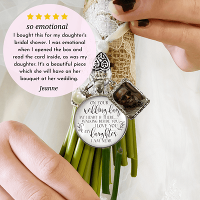 Bouquet Charm On Your Wedding Day Remember Mom Dad Silvertone Brides Memorial Frame - Gutsy Goodness Handmade Jewelry Gifts