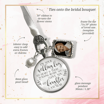 Bouquet Charm On Your Wedding Day Remember Mom Dad Silvertone Brides Memorial Frame - Gutsy Goodness Handmade Jewelry Gifts