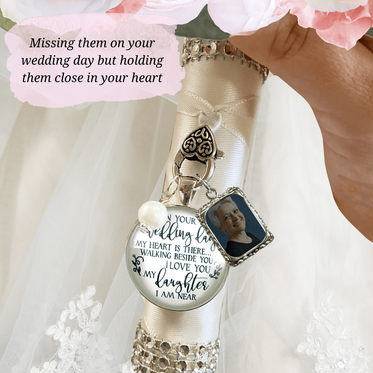 Bouquet Charm On Your Wedding Day Remember Mom Dad Silvertone Brides  Memorial Frame 