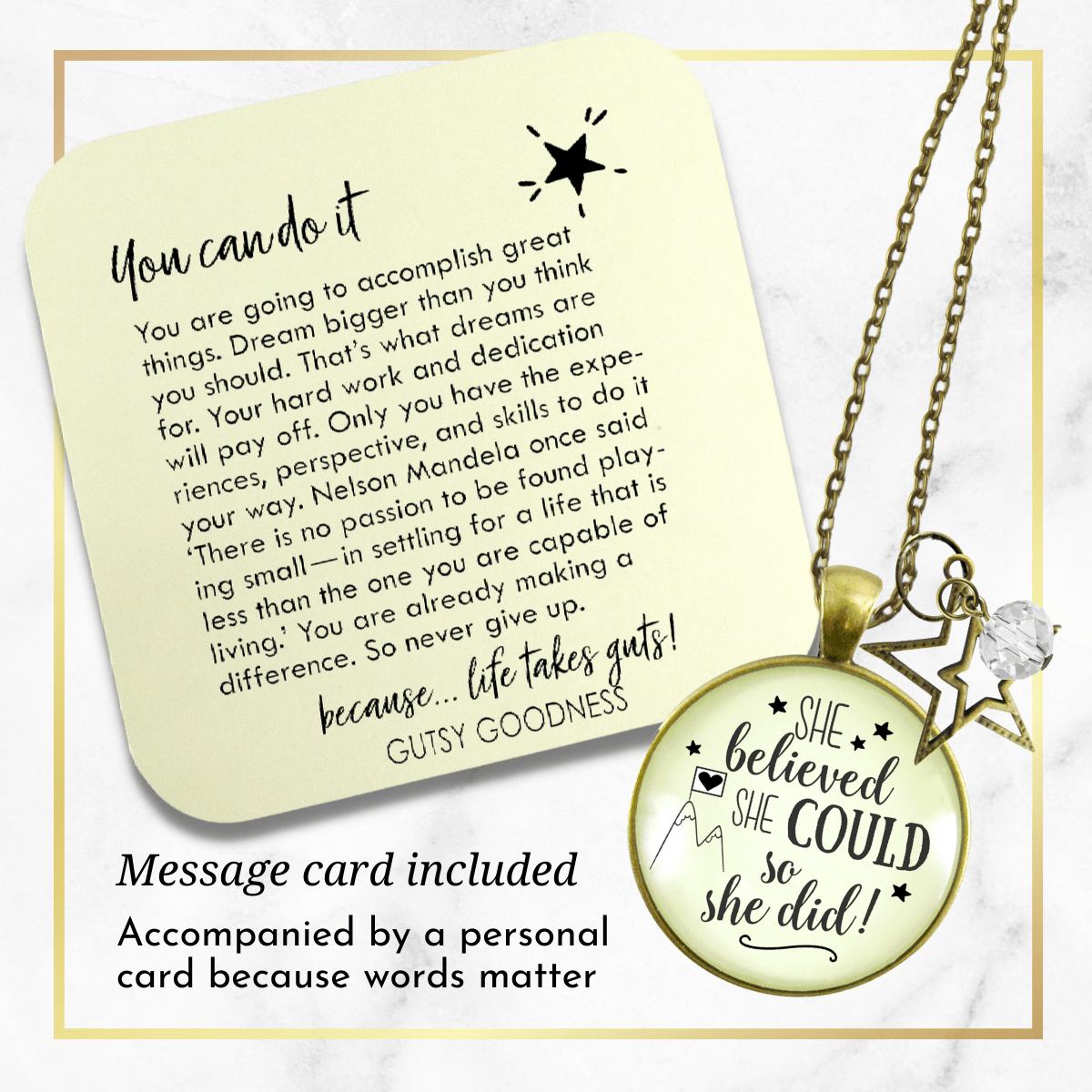 She Believed She Could So She Did Necklace Everyday Word Jewelry - Gutsy Goodness