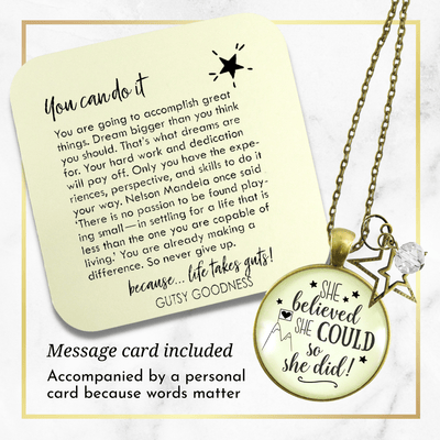 She Believed She Could So She Did Necklace Everyday Word Jewelry - Gutsy Goodness