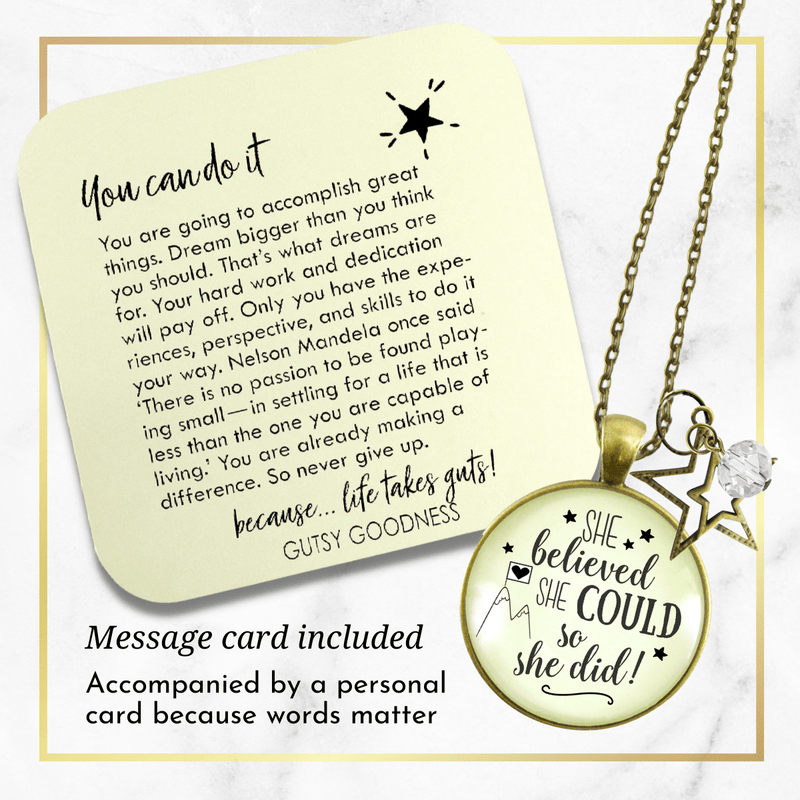 She Believed She Could So She Did Necklace Everyday Word Jewelry - Gutsy Goodness