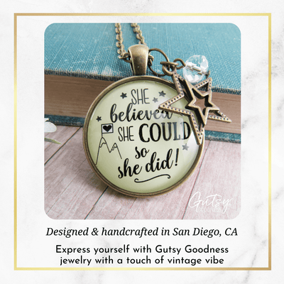 She Believed She Could So She Did Necklace Everyday Word Jewelry - Gutsy Goodness