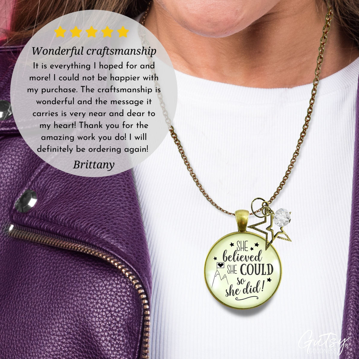 She Believed She Could So She Did Necklace Everyday Word Jewelry - Gutsy Goodness