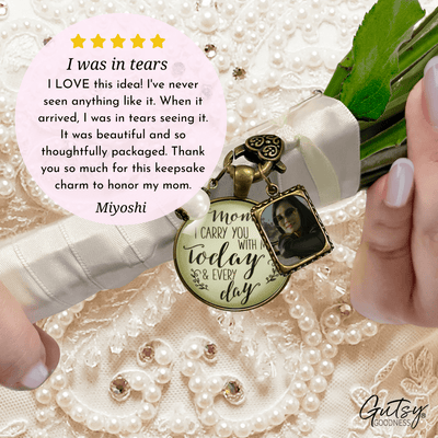 Bridal Bouquet Photo Charm Mom I Carry You Wedding Memorial Remember Frame Jewelry - Gutsy Goodness Handmade Jewelry Gifts