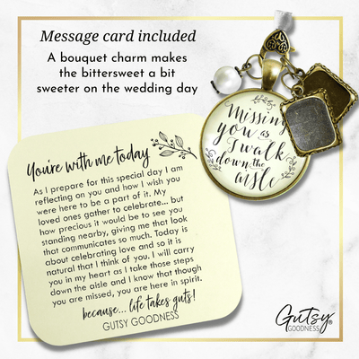 Missing You As I Walk Down The Aisle Wedding Bouquet Memory Charm Memorial 2 Frames - Gutsy Goodness Handmade Jewelry Gifts