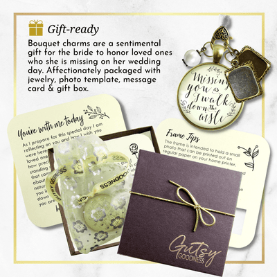 Missing You As I Walk Down The Aisle Wedding Bouquet Memory Charm Memorial 2 Frames - Gutsy Goodness Handmade Jewelry Gifts