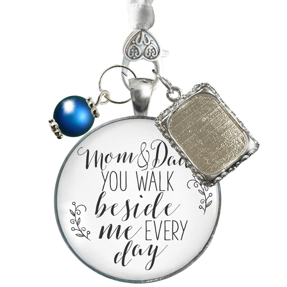 Bouquet Charm Bridal Mom And Dad Bride Parents White Blue Photo Frame Wedding Jewels - Gutsy Goodness Handmade Jewelry Gifts