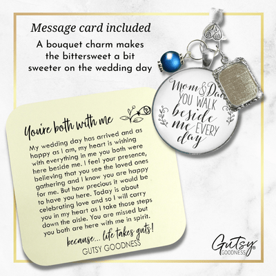 Bouquet Charm Bridal Mom And Dad Bride Parents White Blue Photo Frame Wedding Jewels - Gutsy Goodness Handmade Jewelry Gifts