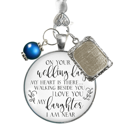 Bouquet Charm On Your Wedding Day Mom Dad White Silvertone Blue Memorial Photo Frame - Gutsy Goodness Handmade Jewelry Gifts