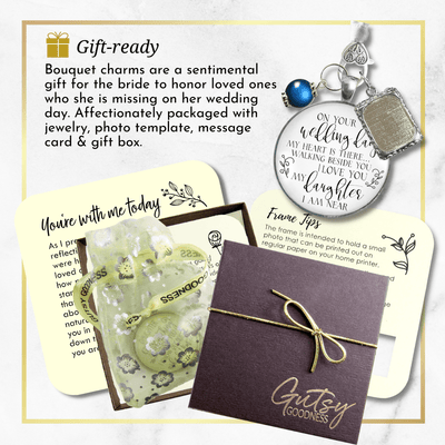 Bouquet Charm On Your Wedding Day Mom Dad White Silvertone Blue Memorial Photo Frame - Gutsy Goodness Handmade Jewelry Gifts