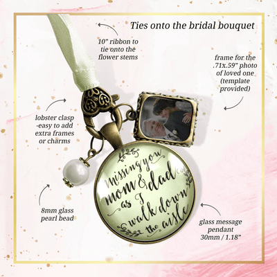 Bouquet Charm Mom Dad Of Bride Vintage Parents Memory Photo Frame Wedding Jewels - Gutsy Goodness Handmade Jewelry Gifts