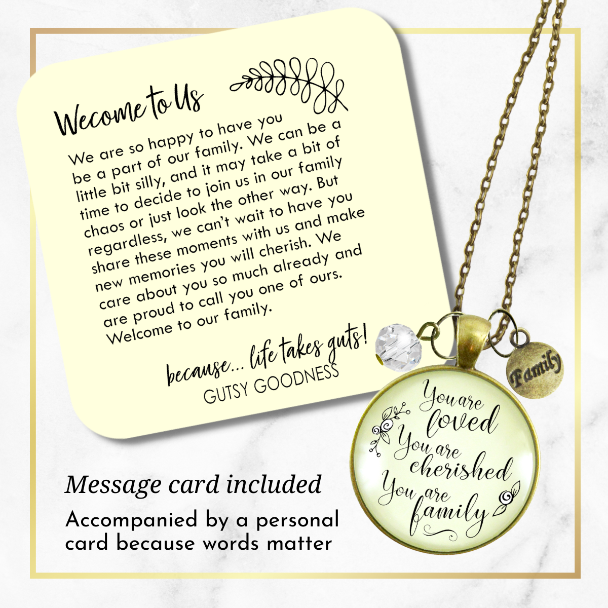 Loving Family Necklace You are Cherished Meaningful Gift Jewelry  Necklace - Gutsy Goodness Handmade Jewelry