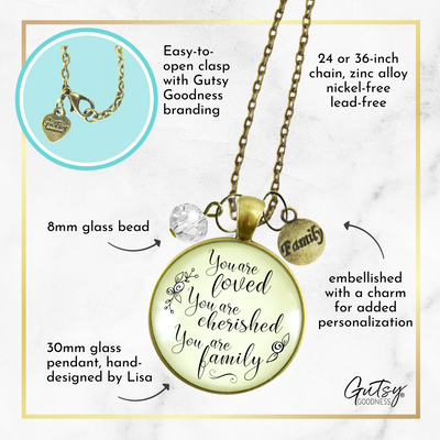 Loving Family Necklace You are Cherished Meaningful Gift Jewelry  Necklace - Gutsy Goodness Handmade Jewelry