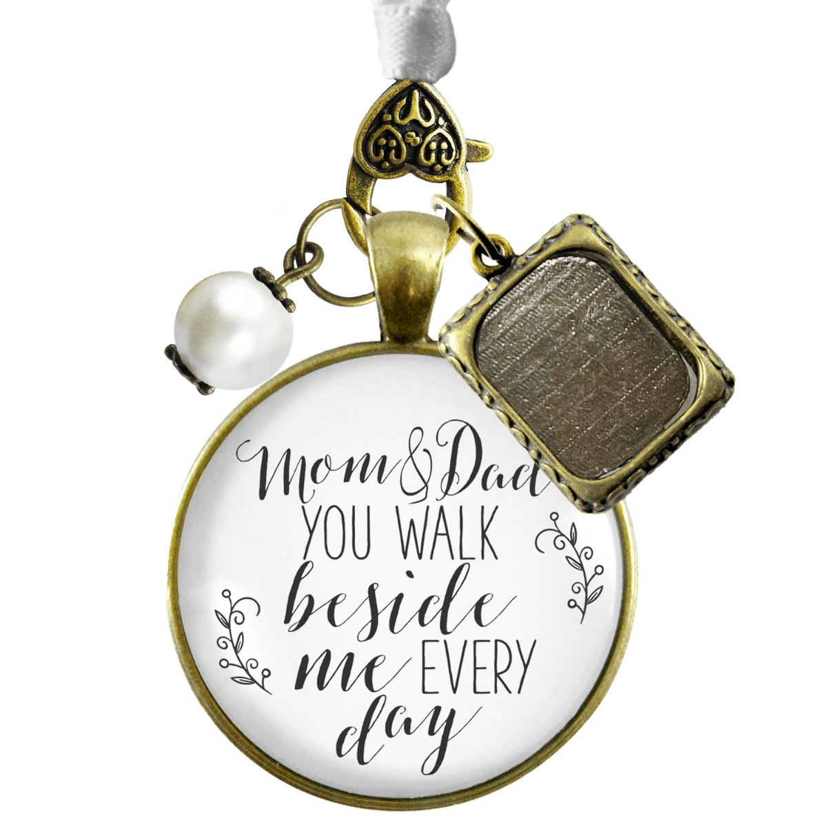 Bouquet Charm Mom And Dad Rustic White Memory Photo Frame Wedding Memorial Jewelry - Gutsy Goodness Handmade Jewelry Gifts