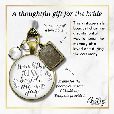 Bouquet Charm Mom And Dad Rustic White Memory Photo Frame Wedding Memorial Jewelry - Gutsy Goodness Handmade Jewelry Gifts