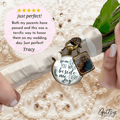 Bouquet Charm Mom And Dad Rustic White Memory Photo Frame Wedding Memorial Jewelry - Gutsy Goodness Handmade Jewelry Gifts