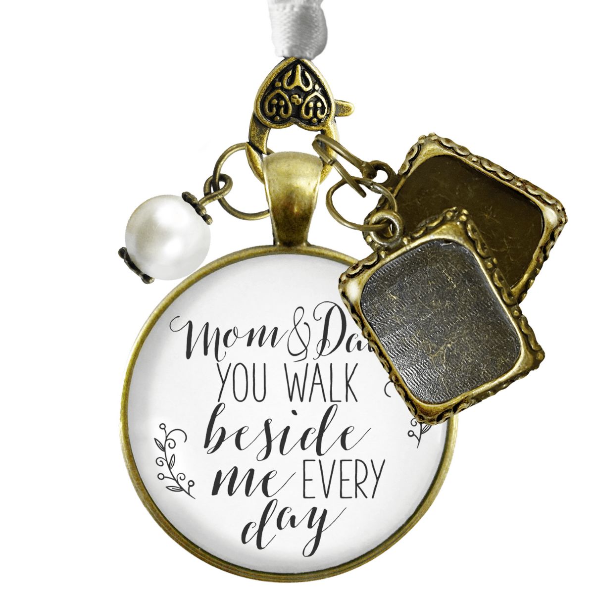 Bouquet Charm Mom And Dad Bride Parents White 2 Memory Photo Frames Wedding Memorial - Gutsy Goodness Handmade Jewelry Gifts
