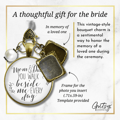 Bouquet Charm Mom And Dad Bride Parents White 2 Memory Photo Frames Wedding Memorial - Gutsy Goodness Handmade Jewelry Gifts
